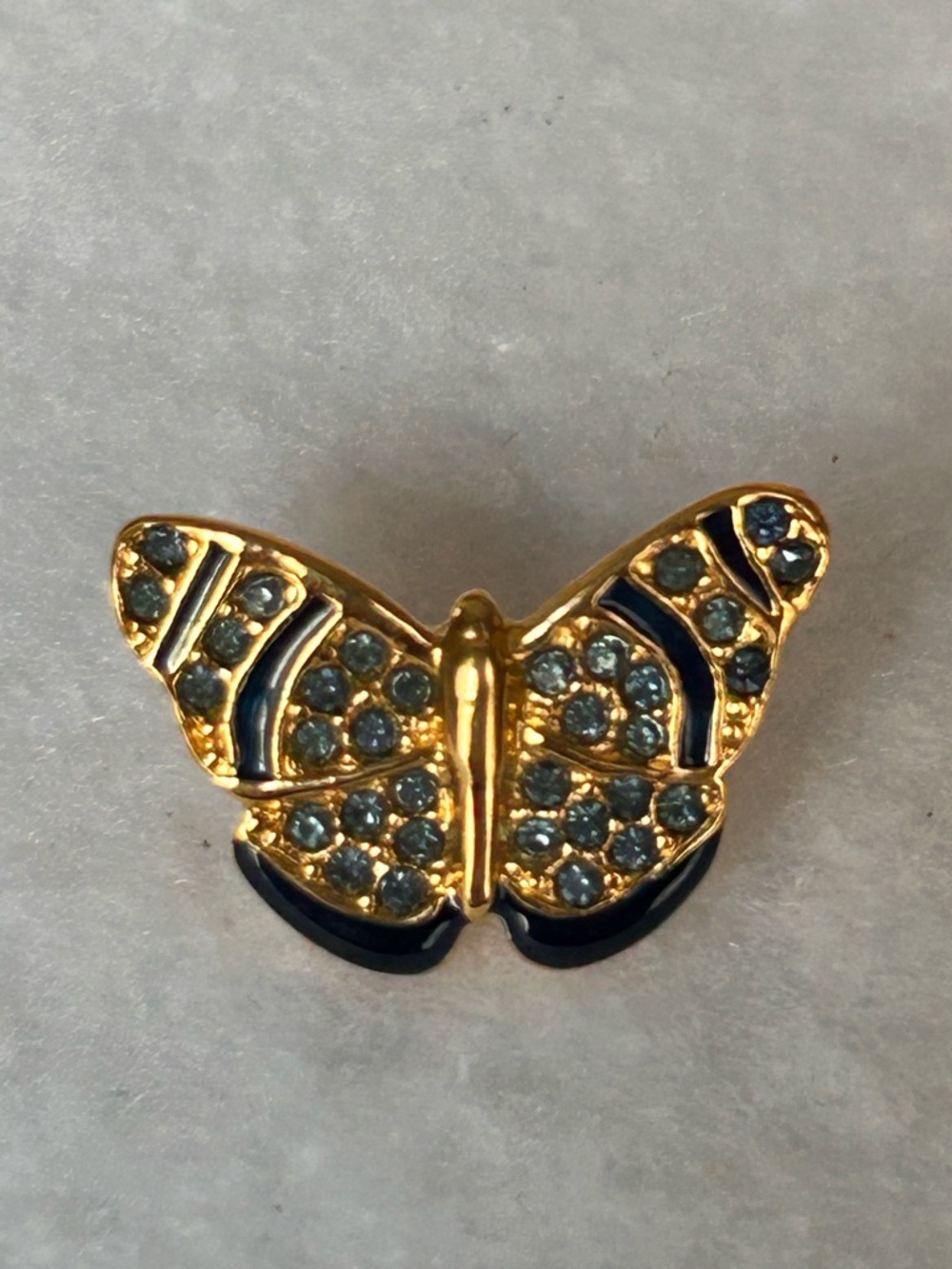 Savvy Gold Butterfly Brooch with Blue Swarovski Crystals Enamel Details(4)